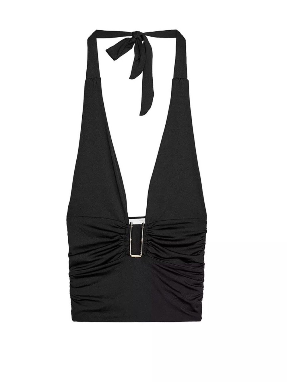 Zara black draped halter top with gold accents